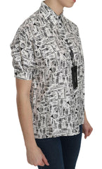 Musical Instrument Print Silk Collared Top