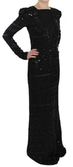 Black Silk Sheath Maxi Dress with Sequins