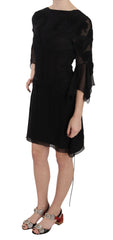 Elegant Black Sequined Silk Mini Dress