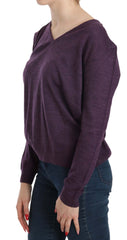 Elegant Purple V-Neck Wool Blouse