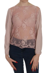 Elegant Pink Lace Boat Neck Blouse