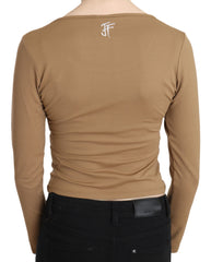 GF Ferre Elegant Brown Long Sleeve Cropped Top