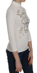 Chic White Printed Turtle Neck Blouse