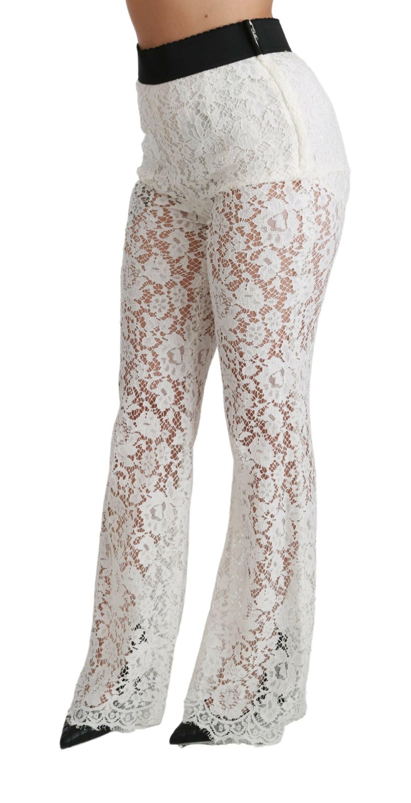 Dolce & Gabbana Elegant White Lace High Waist Pants