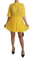 Dolce & Gabbana Silk Pleated A-line Mini Dress in Sunshine Yellow