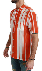 Dolce & Gabbana Elegant Striped Silk Shirt - White & Orange