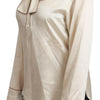 Dolce & Gabbana Elegant Beige Silk Satin Blouse with QUEEN Embroidery