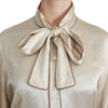 Dolce & Gabbana Elegant Beige Silk Satin Blouse with QUEEN Embroidery