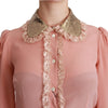 Dolce & Gabbana Elegant Pink Lace Silk Blouse with Gold Sequins