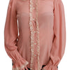 Dolce & Gabbana Elegant Pink Lace Silk Blouse with Gold Sequins