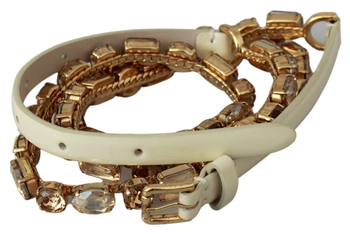 Dolce & Gabbana Champagne Crystal Embellished Leather Belt