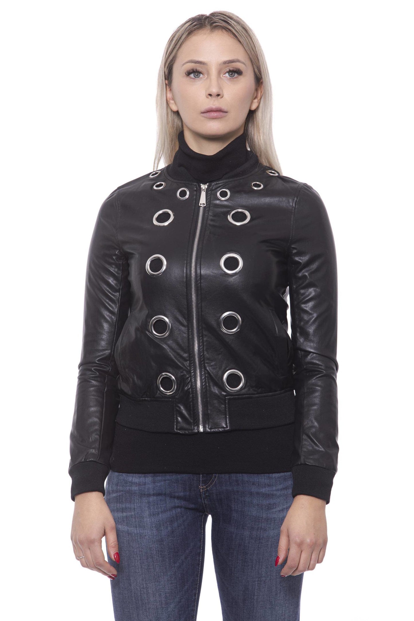 19V69 Italia Chic Eco-Leather Studded Slim Jacket