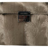 Dolce & Gabbana Beige Velvet Croco-Print Leather Briefcase Clutch