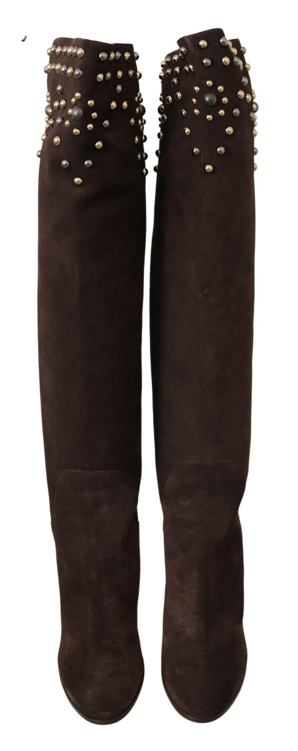 Dolce & Gabbana Studded Suede Knee High Boots in Brown