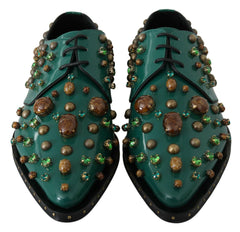 Dolce & Gabbana Emerald Leather Dress Shoes with Crystal Accents