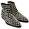 Dolce & Gabbana Chic Black Suede Ankle Boots with Pearls