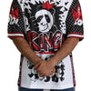 Dolce & Gabbana Chic White King Panda Print Zipper Collar Tee