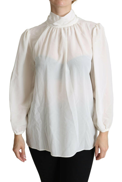 Dolce & Gabbana Elegant White Silk Pussy Bow Blouse