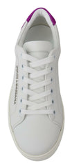 Dolce & Gabbana Chic White Leather Sneakers with Purple Accents