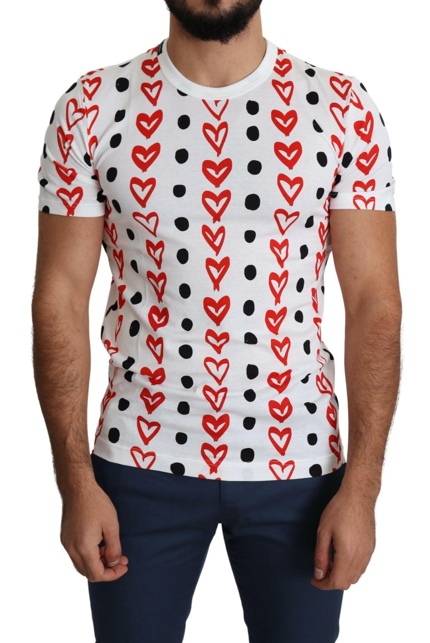 Dolce & Gabbana Chic White Cotton Tee with Heart Print