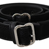 GF Ferre Chic Black Leather Waist Belt with Chrome Buckle