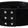 GF Ferre Elegant Black Leather Wide Belt with Silver Tone Buckle