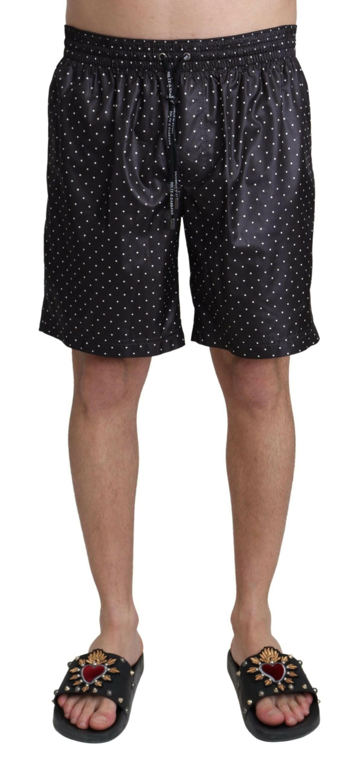 Chic Black Polka Dot Men's Swim Trunks