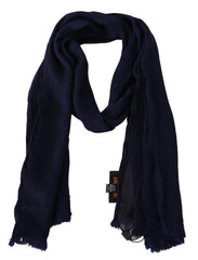 Elegant Blue Wool Scarf with Embroidered Logo