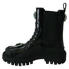 Dolce & Gabbana Elegant Black Leather Combat Boots with Crystal Detail