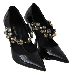 Dolce & Gabbana Elegant Black Leather Crystal Pumps