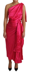 Dolce & Gabbana Elegant Fuchsia Silk One-Shoulder Wrap Dress