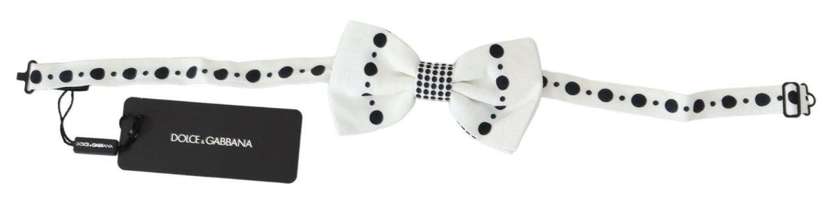 Dolce & Gabbana Elegant White Dotted Silk Bow Tie