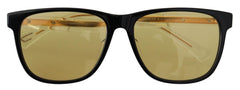 Chic Black Acetate Sunglasses with Yellow Lenses