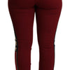 Dolce & Gabbana High-Waist Embroidered Red Skinny Trousers