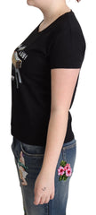 Chic Black Cotton Tee with Playful Print