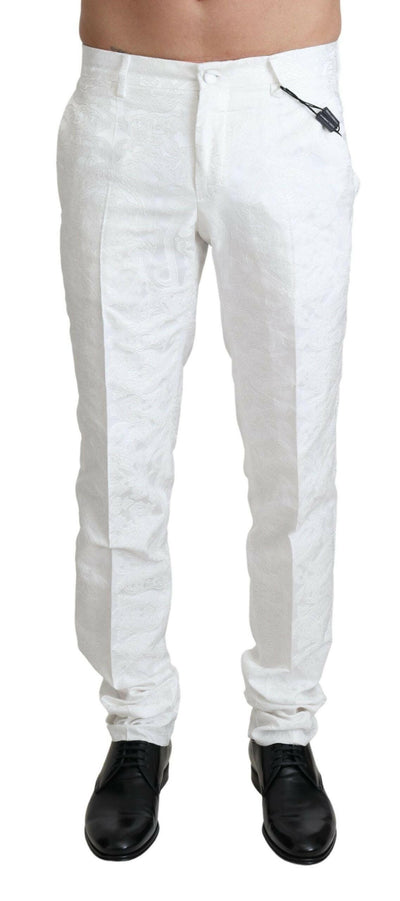 Dolce & Gabbana Elegant White Brocade Dress Pants