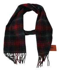 Elegant Check Wool Scarf with Logo Embroidery