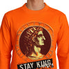 Dolce & Gabbana Regal Crewneck Cotton Sweater in Orange