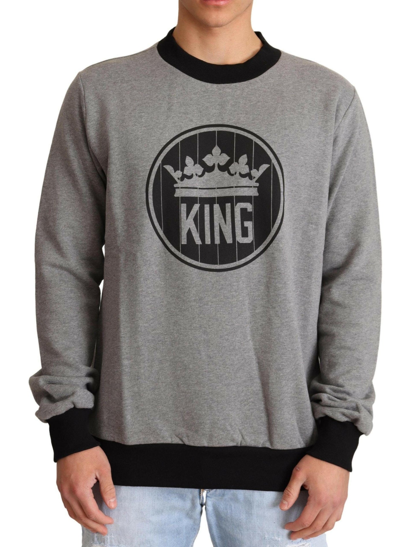 Dolce & Gabbana Elegant Gray Crown Motif Crewneck Sweater