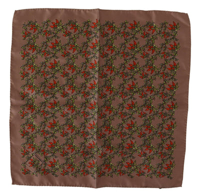 Dolce & Gabbana Elegant Brown Silk Pocket Square with Carrot Print