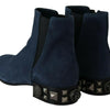 Dolce & Gabbana Chic Blue Suede Mid-Calf Boots with Stud Details