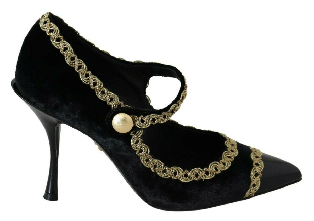 Dolce & Gabbana Elegant Gold-Embroidered Black Velvet Pumps