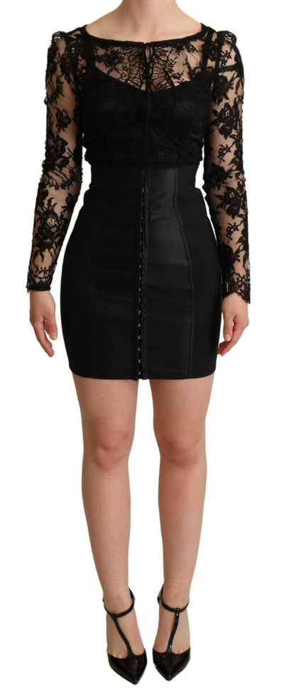 Dolce & Gabbana Elegant Black Lace Mini-Dress Delight