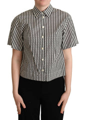 Elegant Black and White Patterned Cotton Polo