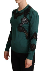 Dolce & Gabbana Elegant Green Pullover with Black Lace Detail