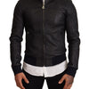 Dolce & Gabbana Elegant Leather Bomber Jacket in Dark Blue