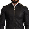 Dolce & Gabbana Elegant Leather Bomber Jacket in Dark Blue