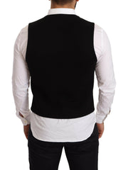 Elegant Black Cotton Formal Dress Vest