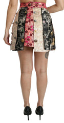 Floral Jacquard Asymmetrical Mini Skirt