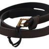 MILA SCHÖN Elegant Brown Leather Fashion Belt with Gold-Tone Buckle